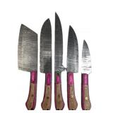 (5) Damascus Steel Chef's Kitchen Knives Set