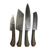 (4) Damascus Steel Chef's Kitchen Knives Set