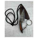 Damascus Steel Mini Knife w/ Sheath & Lanyard