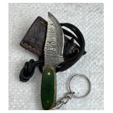 Damascus Steel Mini Knife w/ Sheath & Lanyard
