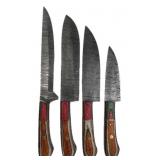 (4) Damascus Steel Chef's Kitchen Knives Set
