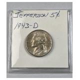 1943-D BU Silver War Nickel, 5c US Coin