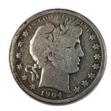1904 Barber Silver Half Dollar, 50c US Coin, 90%