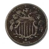 1869 Shield Nickel, 5c US Coin