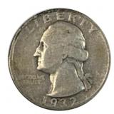1932 Washington Silver Quarter, 25c US Coin, 90%