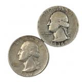 (2) 1936, 1936-D Washington Silver 25c US Coins