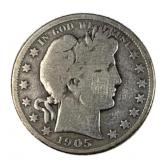1905-O Barber Silver Half Dollar, 50c, 90%
