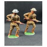 (2) c.1930s USA Lead Soldiers, Tin Helmets