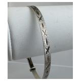 925 Silver Adjustable Textured Bangle Bracelet
