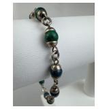 925 Silver Azurite Malachite Link Toggle Bracelet