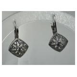 925 Silver Vtg ESPO Zirconia Drop Leverback Earrin
