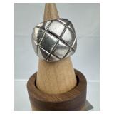 925 Silver Quilted Diamond-Pattern Chunky Ring