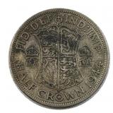 1944 Great Britain Silver Half Crown Coin, .500