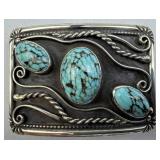 Lg Native Sterling & Spiderweb Turquoise Buckle