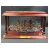 USS Constitution Glass Crystal Ship in Wood Case