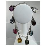 925 Silver Vtg Multi-Color Dangling Glass Bracelet