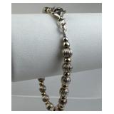 925 Silver Vtg Corrugated & Smooth Beaded Bracelet