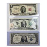 1953-B, 1957-B & 1976 $1-$2 US Currency Lot