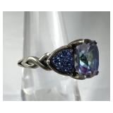 925 Silver Vintage Mystic Amethyst Blue Druzy Ring