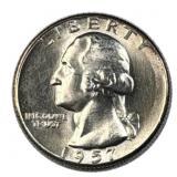 1957 BU Washington Silver Quarter, 25c US, 90%