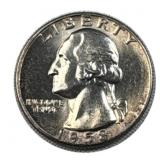1958 BU Washington Silver Quarter, 25c US, 90%