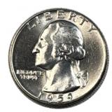 1959 BU Washington Silver Quarter, 25c US, 90%