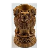 Carved Wood Lion Capital of Ashoka India Figure