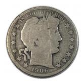 1906-O Barber Silver Half Dollar, 50c US, 90%