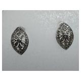 925 Silver Vtg Marquise Shape Diamond Earrings