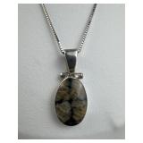 950 Silver Hinged Oval Chiastolite Pendant Necklac