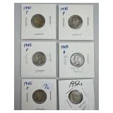 1940s Mercury & 1952 Roosevelt Silver Dimes (6), 9