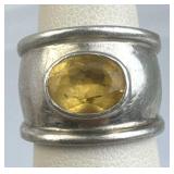925 Silver Bezel-Set Faceted Citrine Wide Band Rin