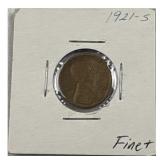 1921-S Better Date Wheat Cent, F+