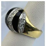 Vintage ESPO 14K GE Onyx CZ Ring Size 7
