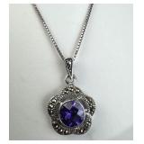 925 Sterling Silver Amethyst Designer Pendant Neck