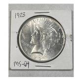 1923 Peace Silver Dollar, US $1 Coin, 90%
