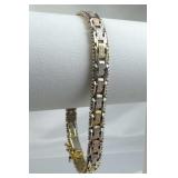925 Silver Italy Vtg Two-Tone Textured Link Bracel