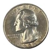 1953-D Unc Washington Quarter, US 25c Coin, 90%