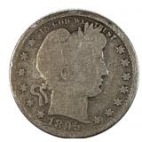 1895 Barber Quarter, US 25c Coin, 90%