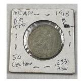 1918 Mexico Silver 50 Centavos