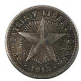 1915 Cuba Silver 5 Centavos, 90%