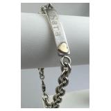 925 Silver Vtg ID Bracelet w/ 14K Heart & Engravin