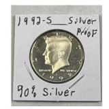 1992-S Silver Proof Kennedy Half Dollar, 90%