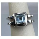 Reversible Two-Sided 925 Silver Topaz and CZ Ring