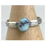 925 Silver Native Turquoise Stamped Band Ring