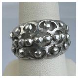 925 Silver Cutout Round Bead Band Ring