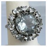 925 Silver JC Thailand Aquamarine Cluster Ring