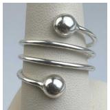 925 Silver Adjustable Spiral Ball End Ring