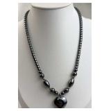 Hematite Beaded Chain & Heart Shaped Pendant