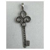 925 Silver Fleur-De-Lis Skeleton Key Pendant